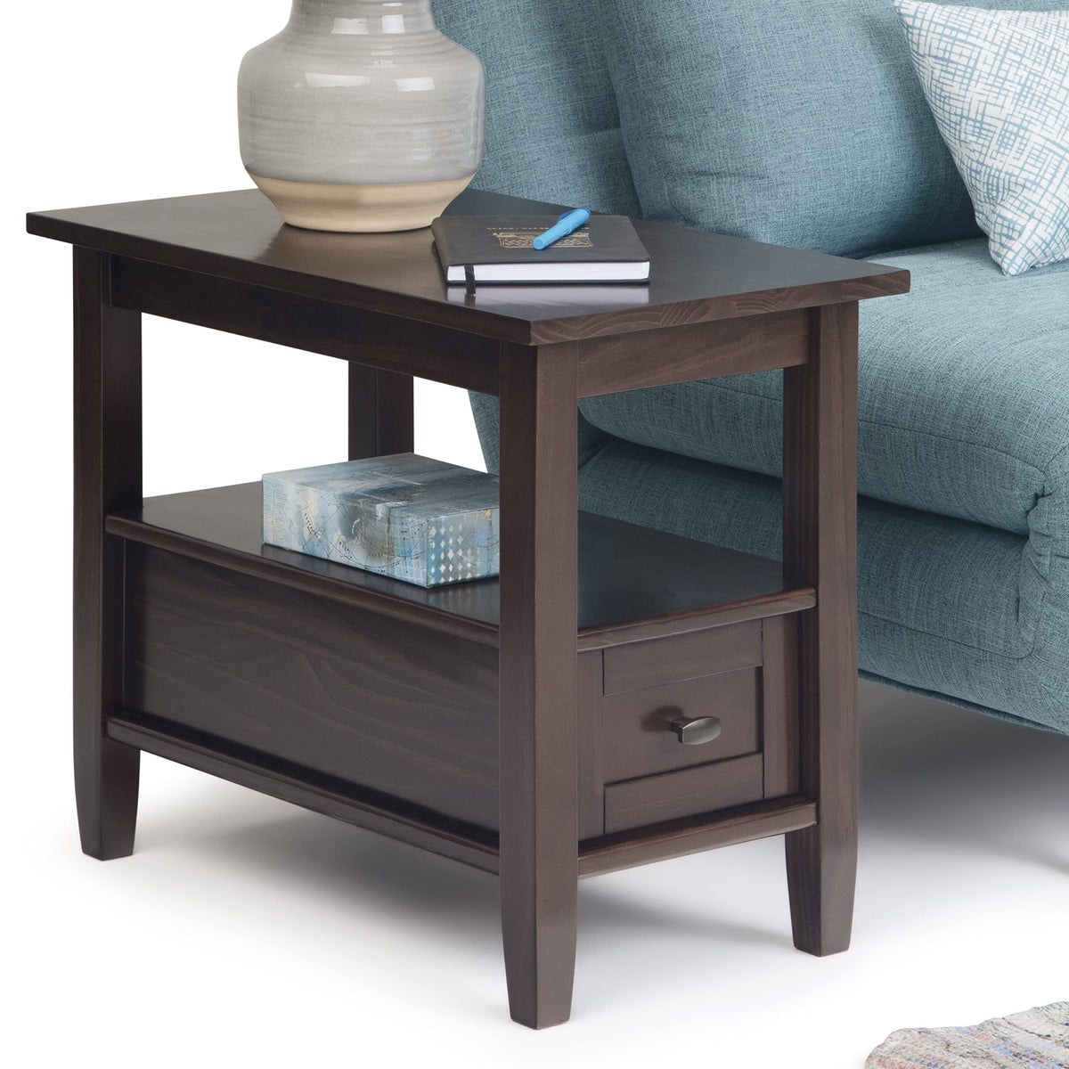 Warm Shaker 14" Wide Solid Wood End Table in Brunette Brown