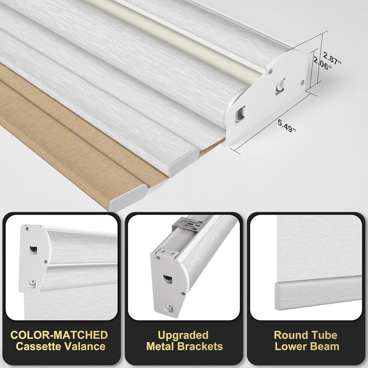 BERISSA Cordless Dual Roller Shades with Cassette Valance, Double Window Shades Blackout and Light Filtering, Day and Night for Home Office, Linen Beige and White, 60 W x 56" H