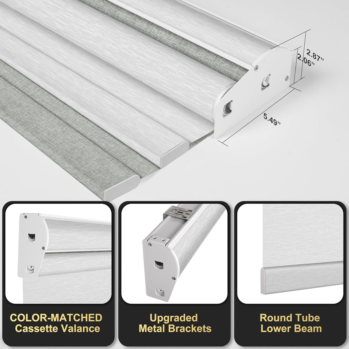 BERISSA Cordless Dual Roller Shades with Cassette Valance,Double Window Shades Blackout and Light Filtering Shades,Day and Night Roller Shades for Home Office Door.Linen Grey and White.39 W x 80" H