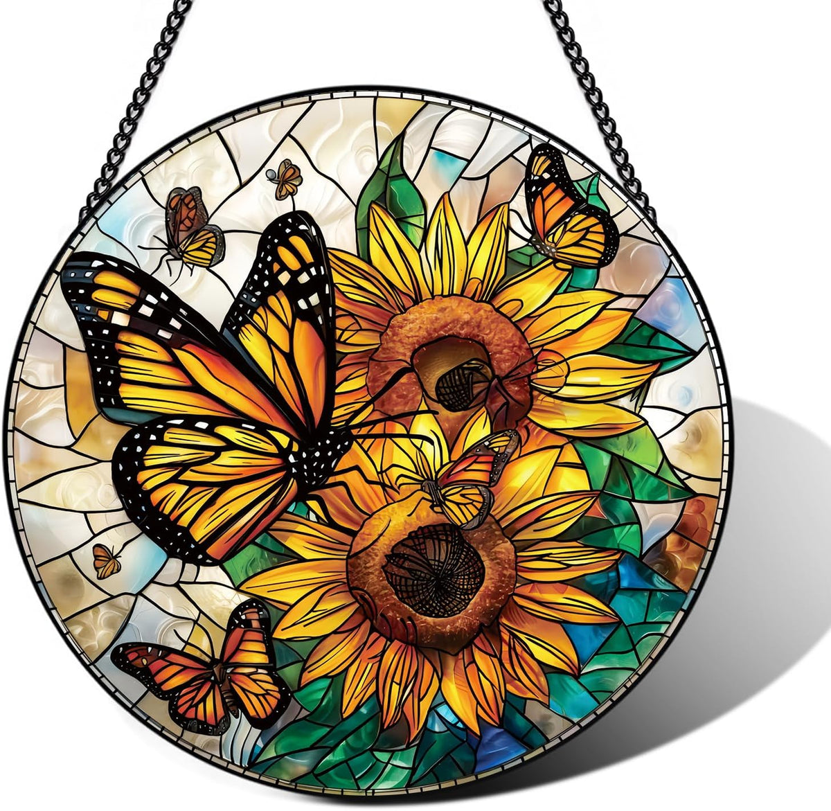 Stained Glass Window Hanging – Double-Sided Glass Sun Catcher with Chain – Memorial Window Art Panel for Home Décor, Spiritual Comfort, and All-Occasion Gifting - HavenBliss Decor