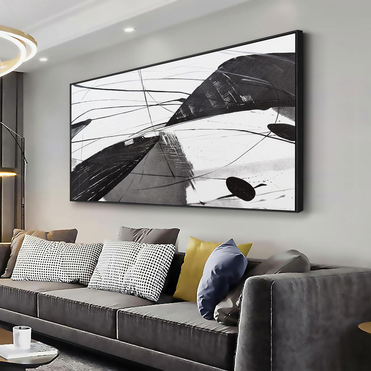 Abstract Canvas Art Home Wall Decor Black and White Abstract Wall Art Framed Artwork Modern Home Wall Decor for Living Room Bedroom Office 20"x40"