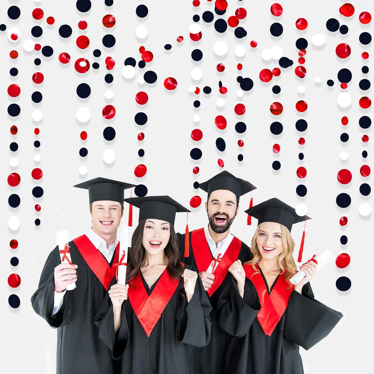 46 Ft Red Black and White Circle Dots Garland Hanging Paper Polka Dots Streamer for Graduations Birthday Bachelorette Engagement Wedding Bridal Shower Holiday Casino Poker Pirate Party Decorations - HavenBliss Decor