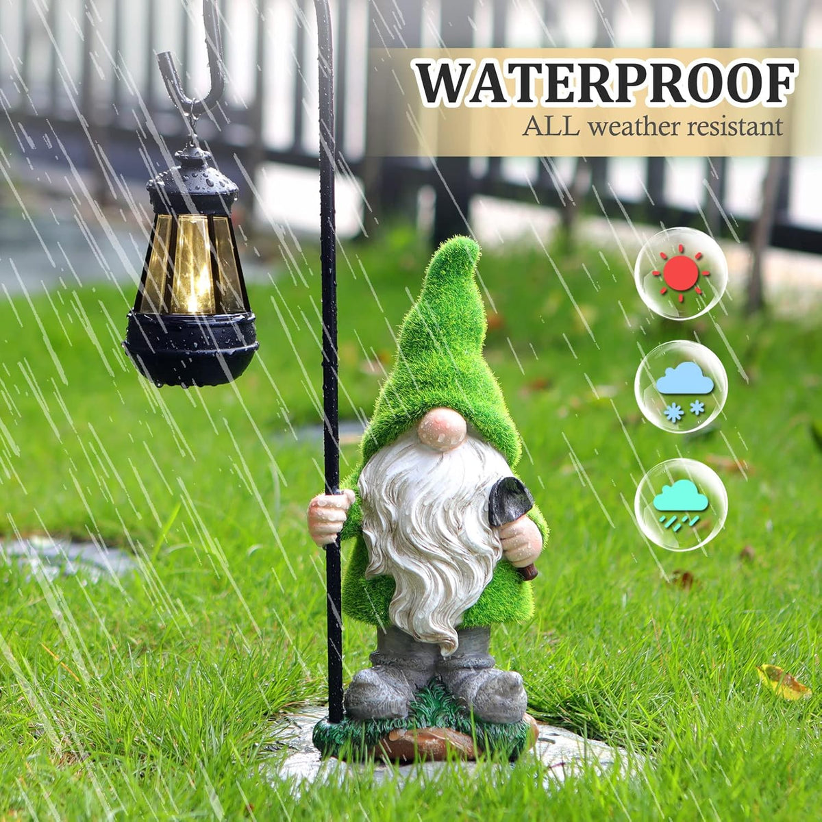 Flocked Solar Garden Gnomes Outdoor Statues 15.8”Outdoor Garden Decor LED Outdoor Decor Light Unique Housewarming Gifts Yard Art Sculptures for Patio Lawn Ornaments - HavenBliss Decor