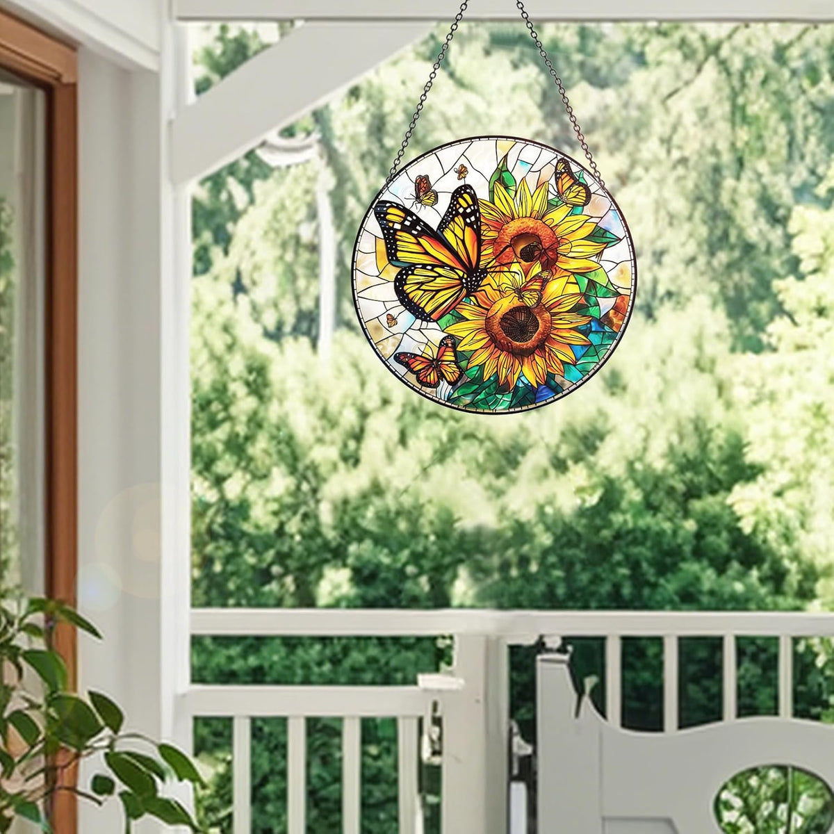 Stained Glass Window Hanging – Double-Sided Glass Sun Catcher with Chain – Memorial Window Art Panel for Home Décor, Spiritual Comfort, and All-Occasion Gifting - HavenBliss Decor