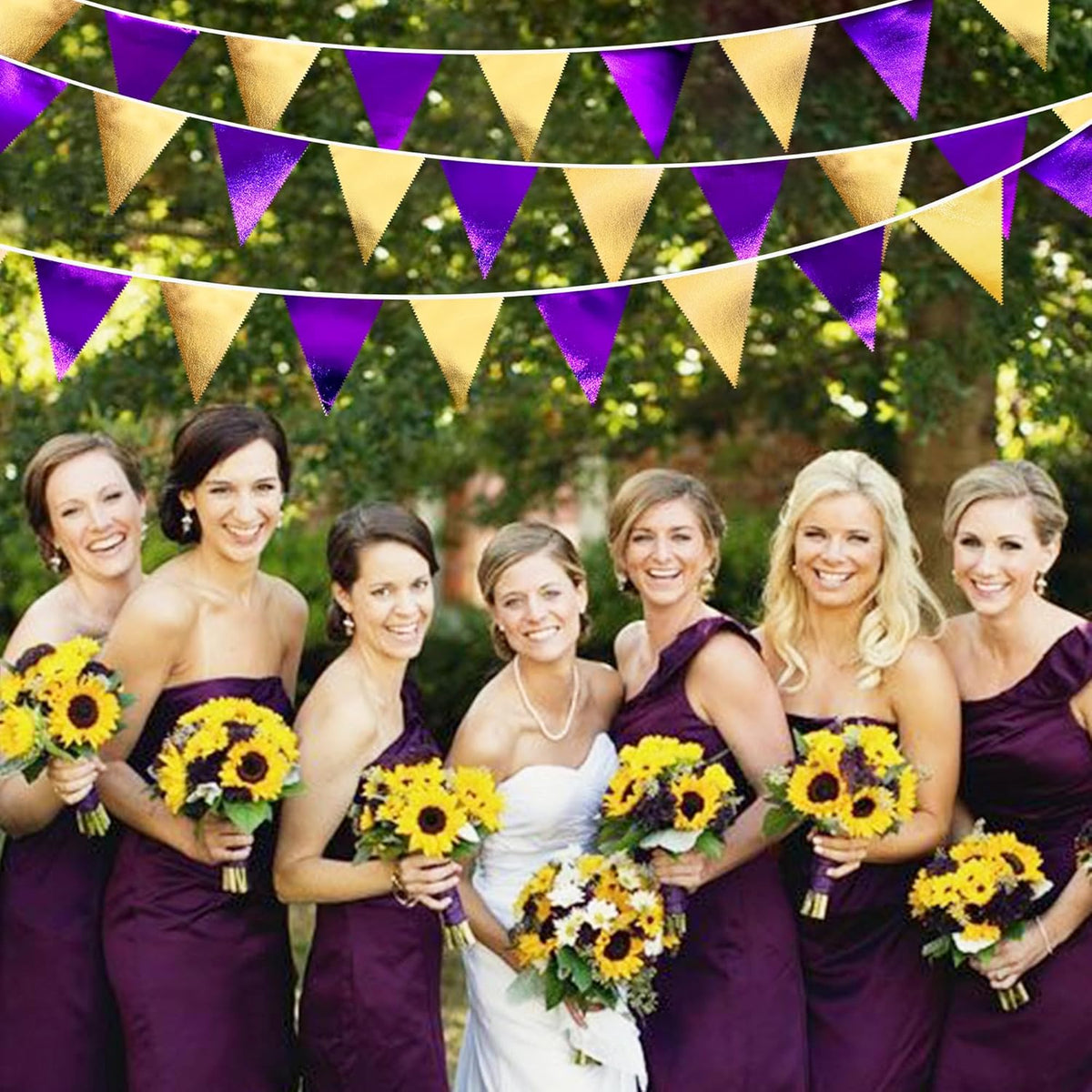 Purple and Gold Party Decorations Metallic Fabric Triangle Pennant Banner Flag Bunting Garland for Graduations Birthday Retirement Wedding Baby Shower Bachelorette Halloween Outdoor Party Supplies - HavenBliss Decor