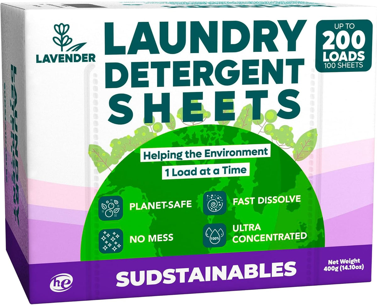 Sudstainables Laundry Detergent Sheets (200 Loads) – Eco-Friendly, Plastic-Free, Zero Waste, Laundry Washing Machines Soap Sheets; Dissolvable, Space-Saving Strips for Travel (Lavender) - HavenBliss Decor