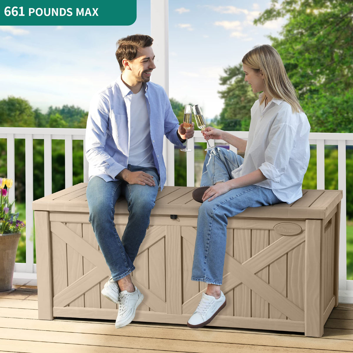150 Gallon Large Outdoor Storage Box with X