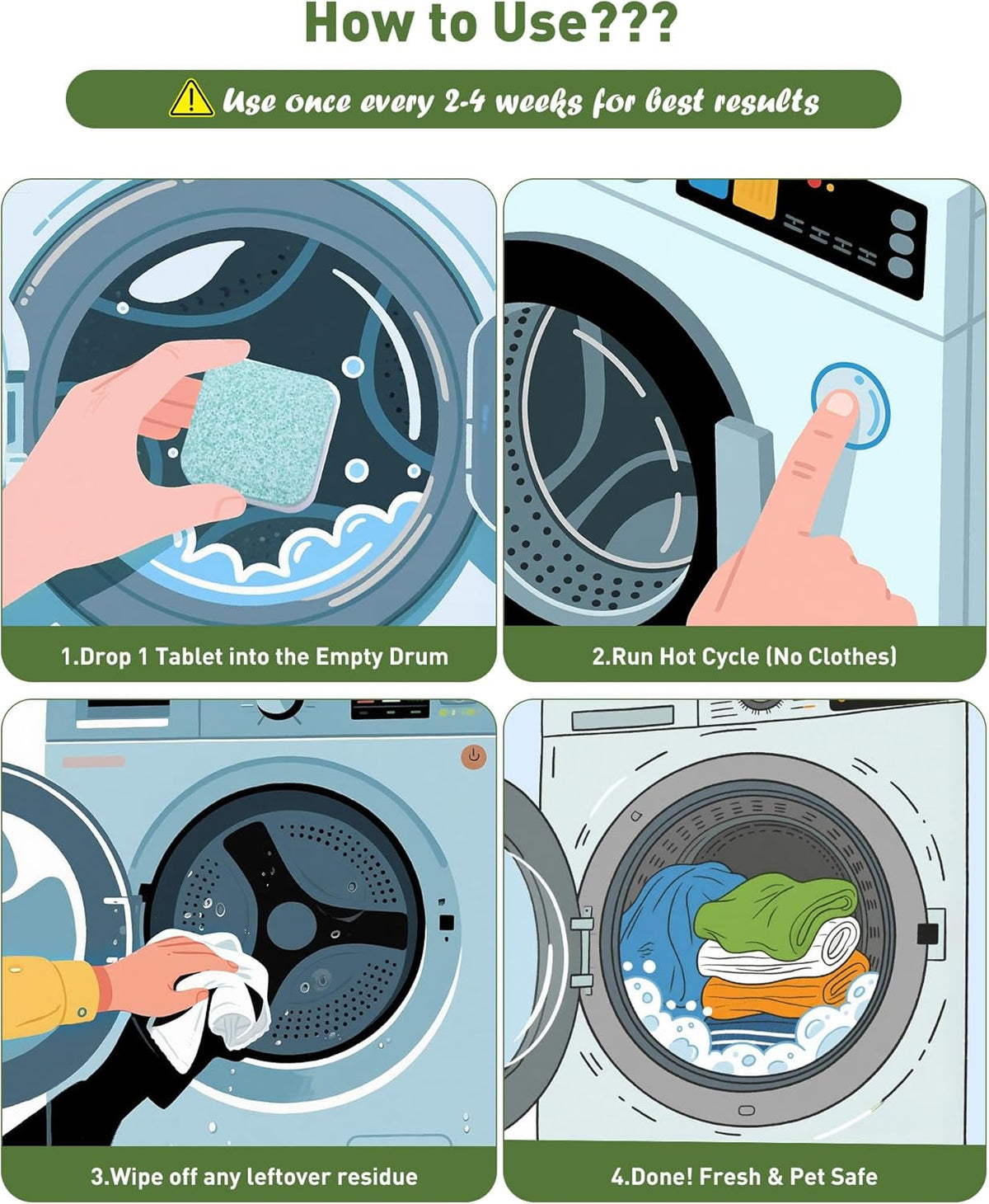 Washing Machine Cleaner Tablets – 36 Count, 18-Month Supply – Pet Hair & Odor Remover – Safe for Septic, Works with All Washers – Unscented – Washer Cleaner for Pet Owners - HavenBliss Decor