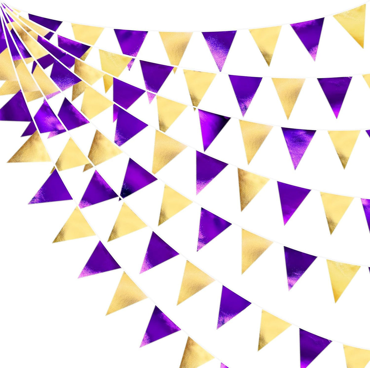 Purple and Gold Party Decorations Metallic Fabric Triangle Pennant Banner Flag Bunting Garland for Graduations Birthday Retirement Wedding Baby Shower Bachelorette Halloween Outdoor Party Supplies - HavenBliss Decor