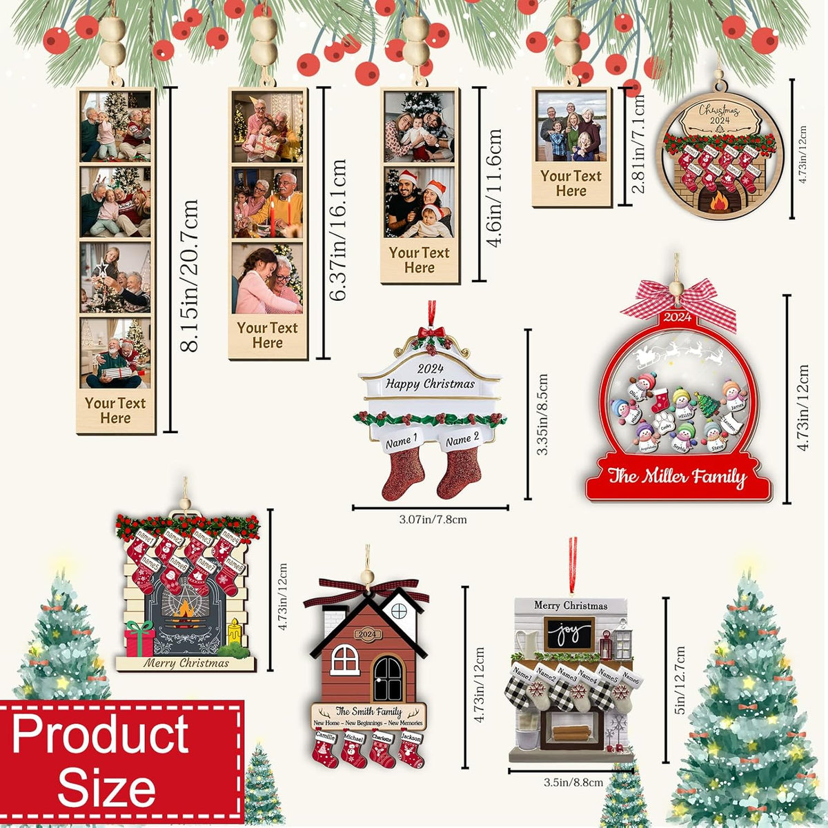 Personalized Christmas Ornaments with Photo Names Custom Family Ornament Customized Xmas Tree Hanging Wood Decoration Gift