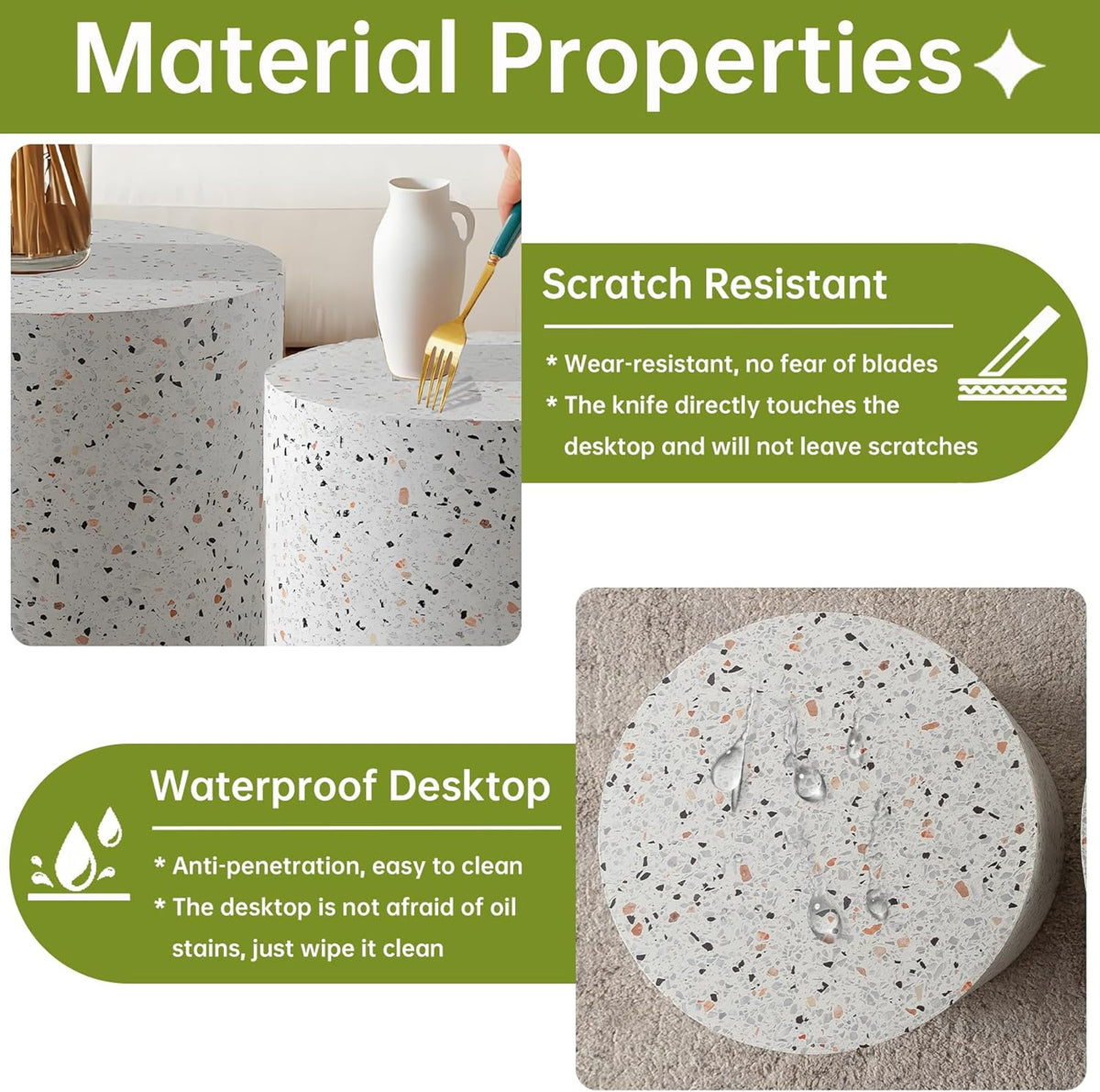 Round Nesting Coffee Table, Drum Wood Coffee Table Set of 2 Marble-Color, Modern Nesting Tables Circle Center Table 2 Piece for Small Spaces Living Room Bedroom Balcony Office, No Assembling - HavenBliss Decor