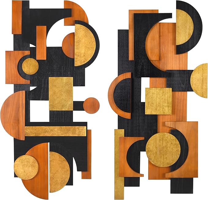 Amber Embraces I & II" Hand Made & Hand Finished Dimensional Solid Wood Abstracts