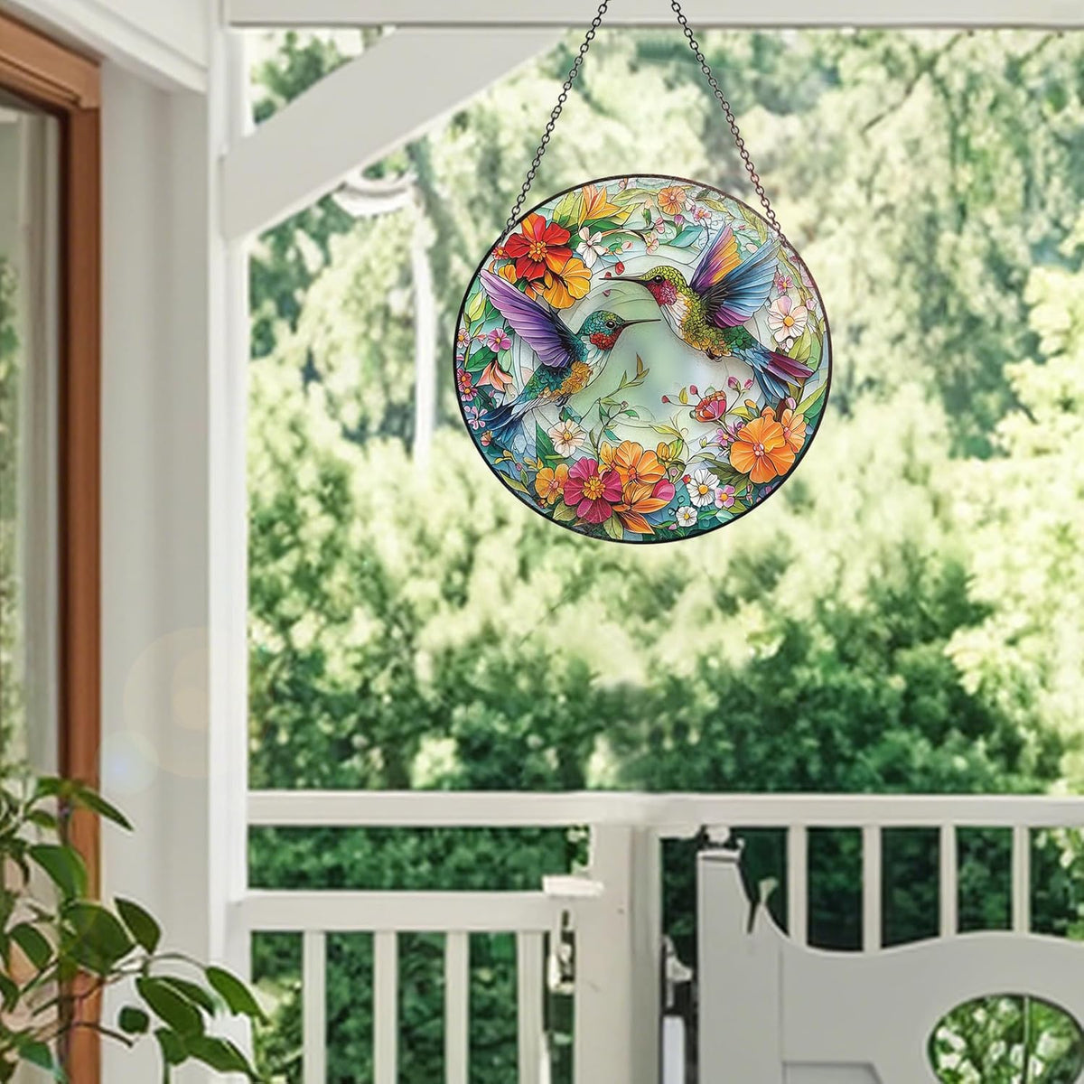 Stained Glass Window Hanging – Double-Sided Glass Sun Catcher with Chain – Memorial Window Art Panel for Home Décor, Spiritual Comfort, and All-Occasion Gifting - HavenBliss Decor