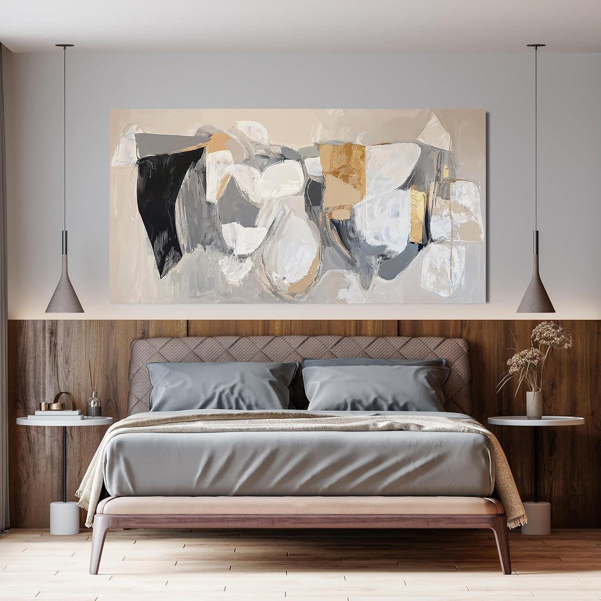 Abstract Canvas Wall Art Decor Black Large Wall Art Decor for Living Room Gray Gold Modern Abstract Graffiti Art Wall Canvas Art Poster Print Wall Pictures for Bedroom Office Decor 24" X 48"