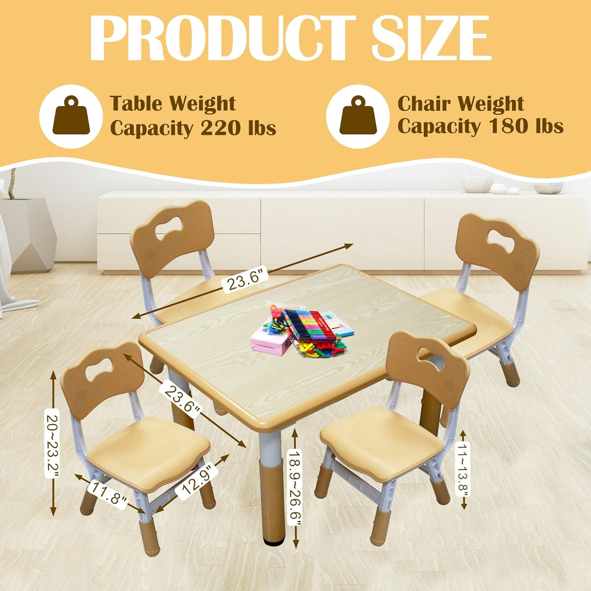 Kids Table and 4 Chairs Set with Graffiti Desktop, Toddler Furniture Set, Non-Slip, Table Children Study Desk, Dining Table, Height Adjustable Desk, Painting Desktop for Kids (31.5x23.6Inch) - HavenBliss Decor