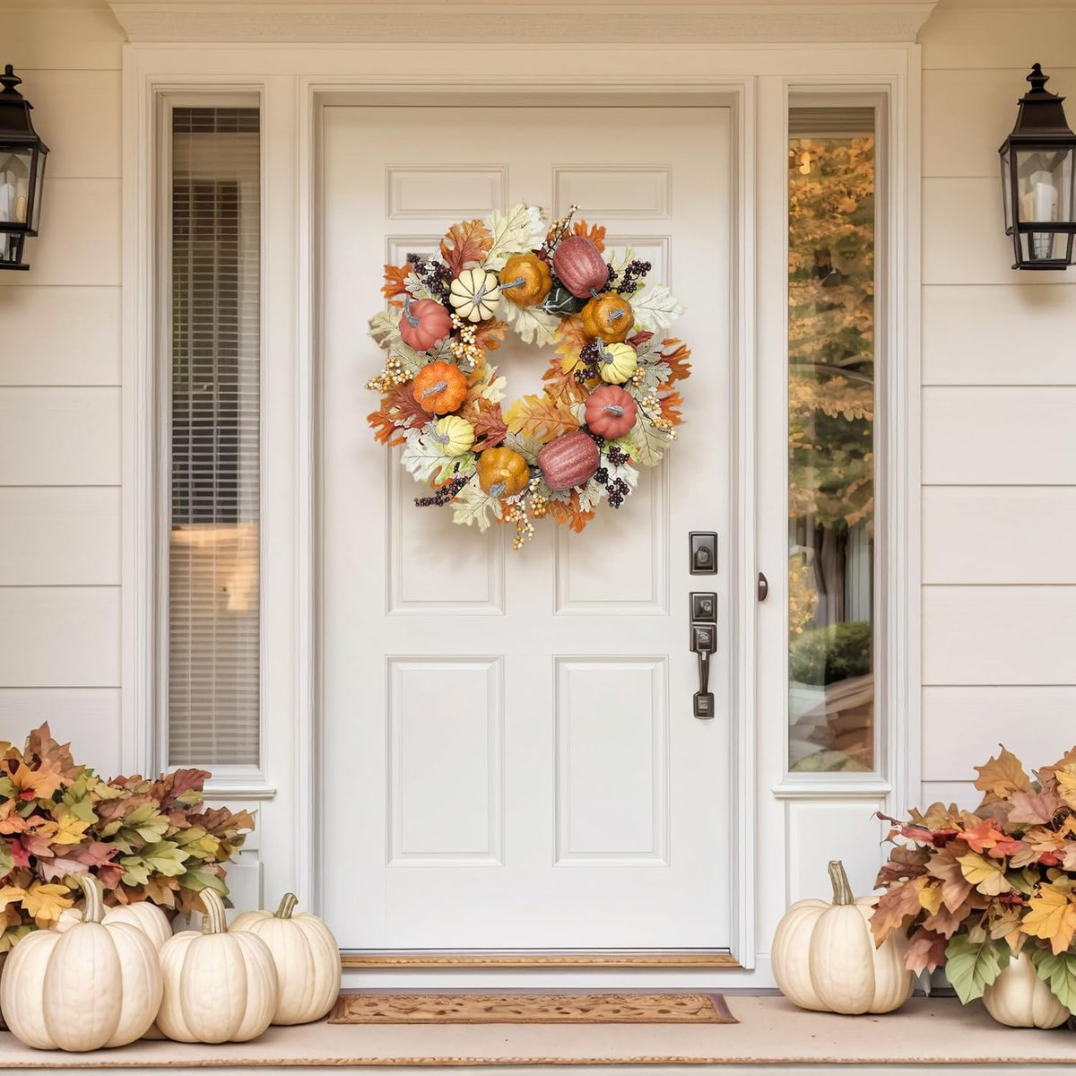 24 inch Fall Wreaths for Front Door Outside Autumn Wreath Fall Decorations for Home Decor Pumpkin Wreath for Farmhouse Holiday Thanksgiving Harvest Halloween Outdoor Indoors Fall Front Porch