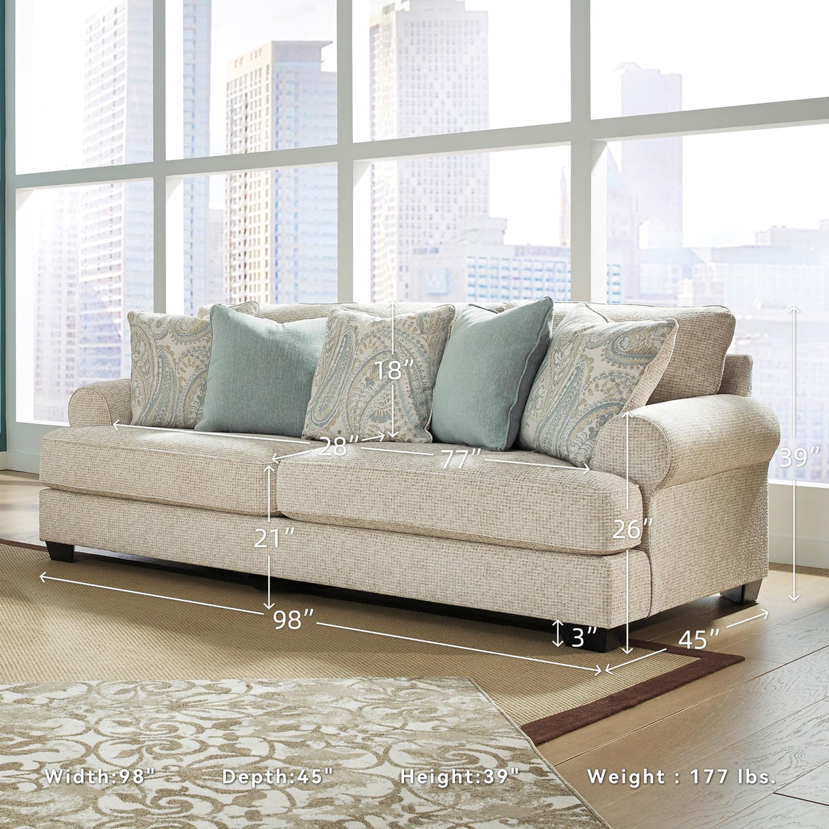 Deep Seat Chenille Sofa