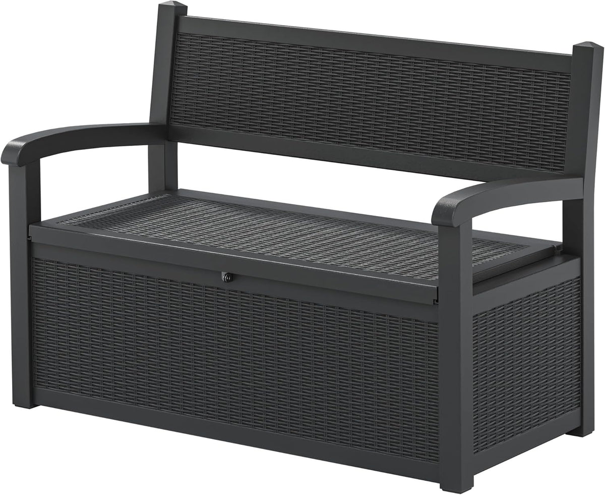 70 Gallon Storage Bench Deck Box for Patio Furniture with Armrest Bench Outdoor Storage - HavenBliss Decor