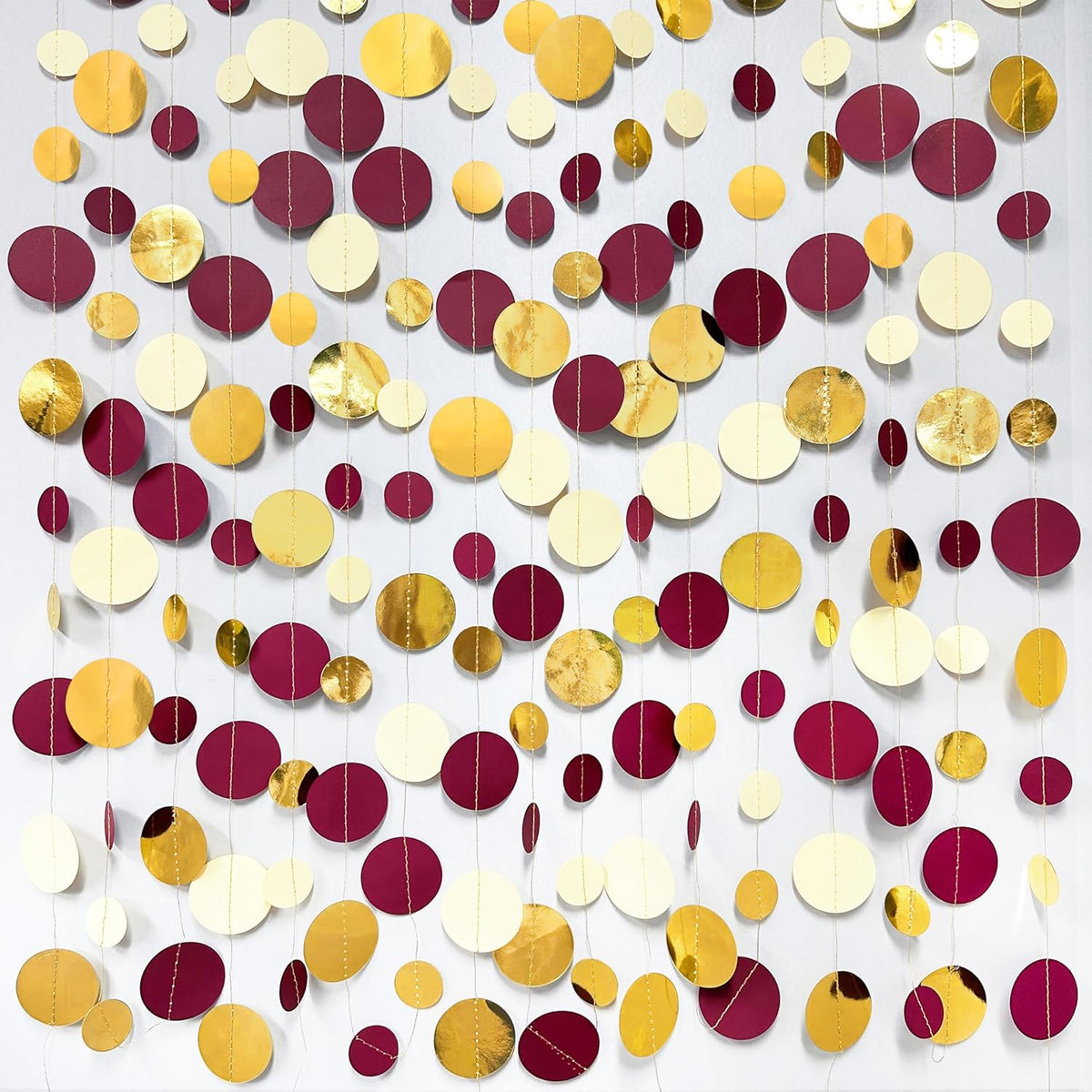 46 Ft Maroon Gold Party Decorations Burgundy Gold Beige Polka Dot Garland Hanging Paper Circle Dots Streamer for Maroon Garnet Graduation Birthday Anniversary Wedding Bridal Shower Party Supplies - HavenBliss Decor
