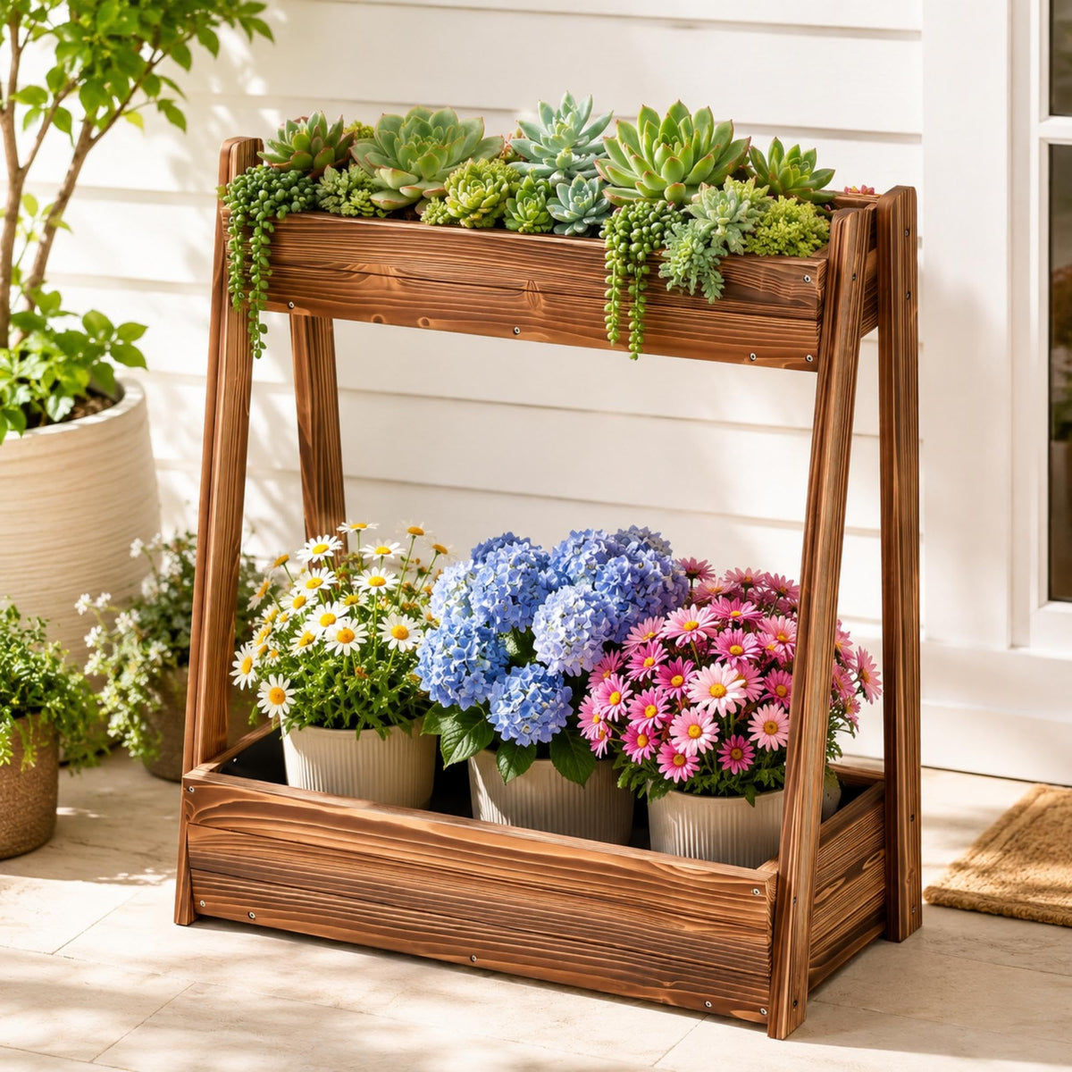36" 2 Tier Freestanding Elevated Wooden Raised Garden Bed