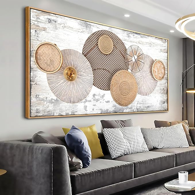 Wall Art Floral Rustic Wall Decor Yellow and White Canvas Painting Abstract Wall Art for Bedroom Living Room Dining Room Home Office Decor 30"x60" with Framed