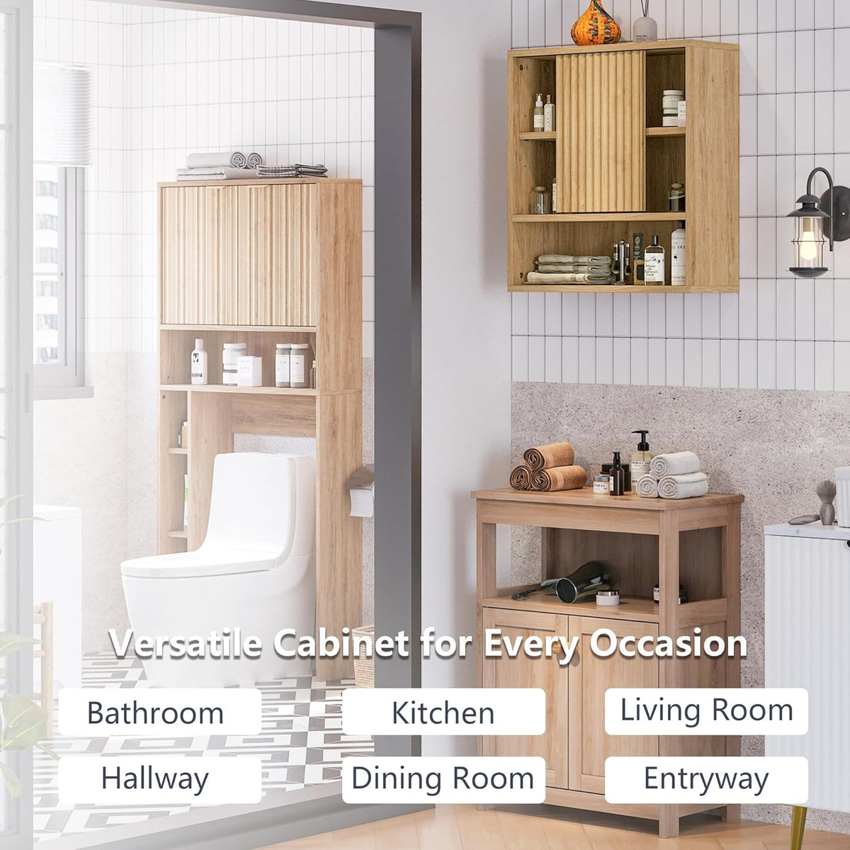 Bathroom Wall Cabinet Above Toilet Storage，Wall Mounted Storage with Adjustable Shelves, Space-Saving Modern Design for Bathroom & Laundry Room, Kitchen, Dining Room, Living Room - HavenBliss Decor