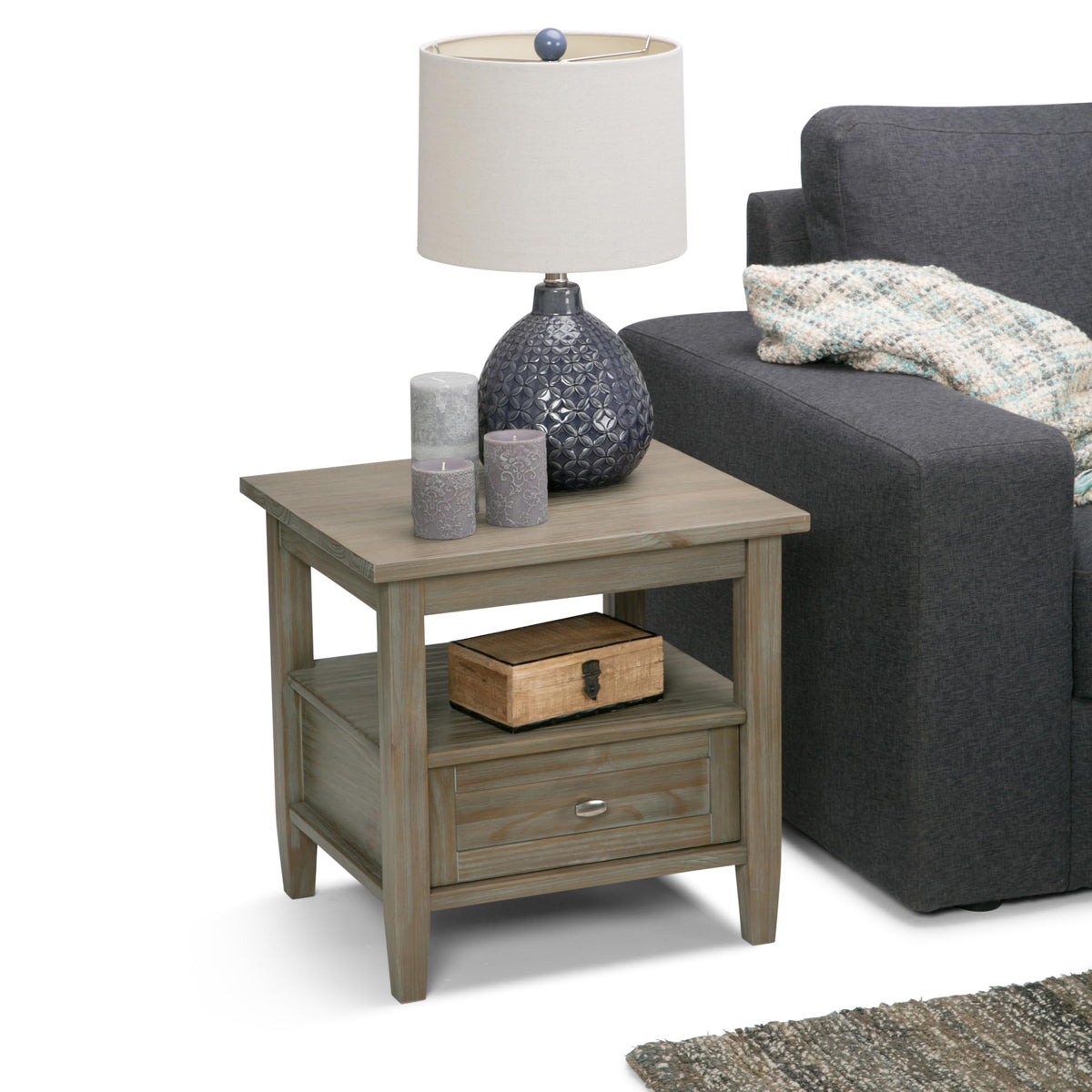 Warm Shaker 20" Wide Solid Wood End Table in Distressed Grey