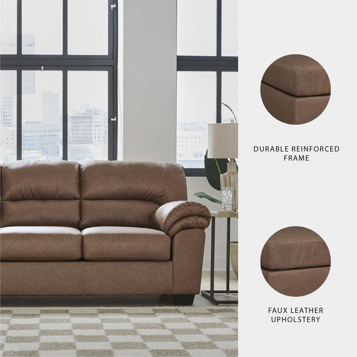 Caramel Faux Leather Sofa