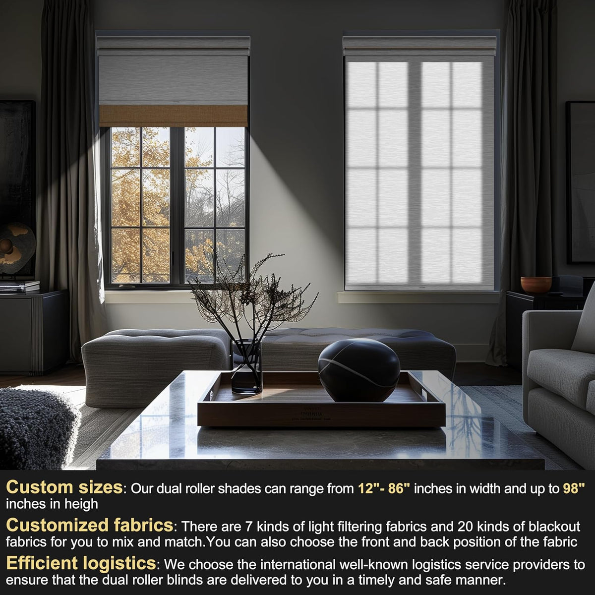 BERISSA Cordless Dual Roller Shades With Cassette Valance, Blackout and Light Filtering, Day and Night for Home Office Door - Linen Beige and White, 24 W x 80" H