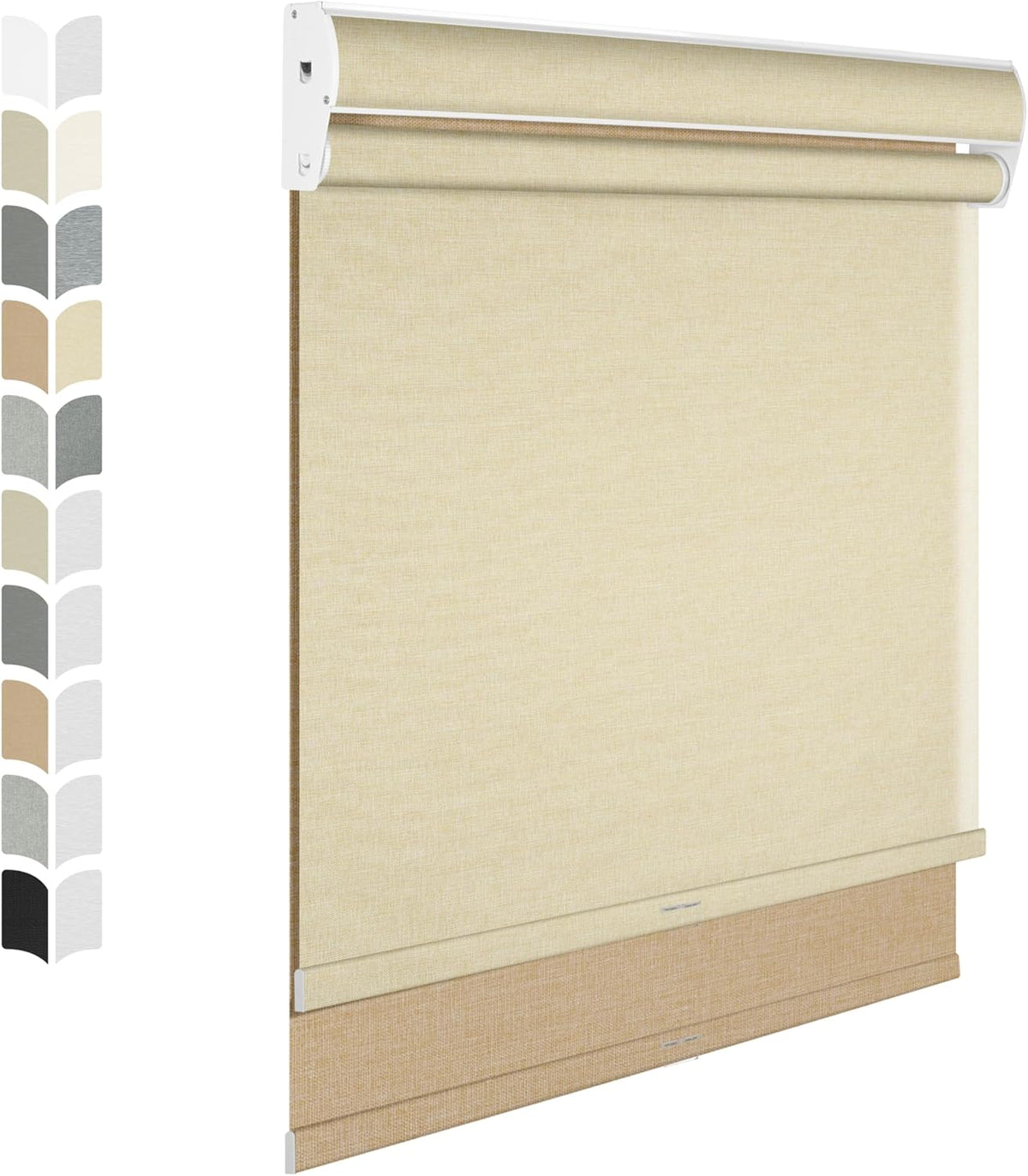 BERISSA Cordless Dual Roller Shades with Cassette Valance,Double Window Shades Blackout and Light Filtering Shades,Day and Night Roller Shades for Home Office Door.Linen Beige.36 W x 44" H