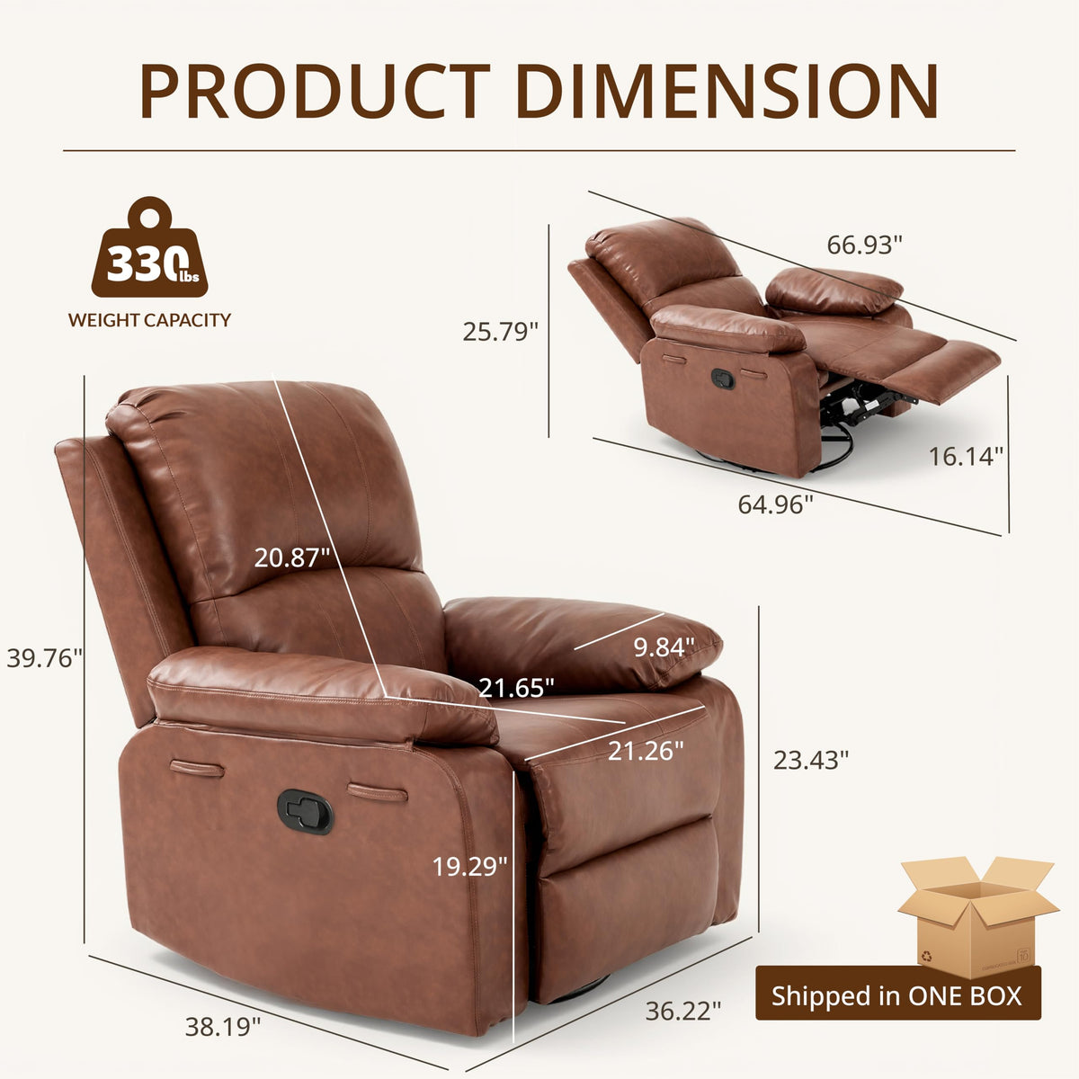 360° Swivel Rocking Leather Recliner Chair Set of 2 (2 Count)