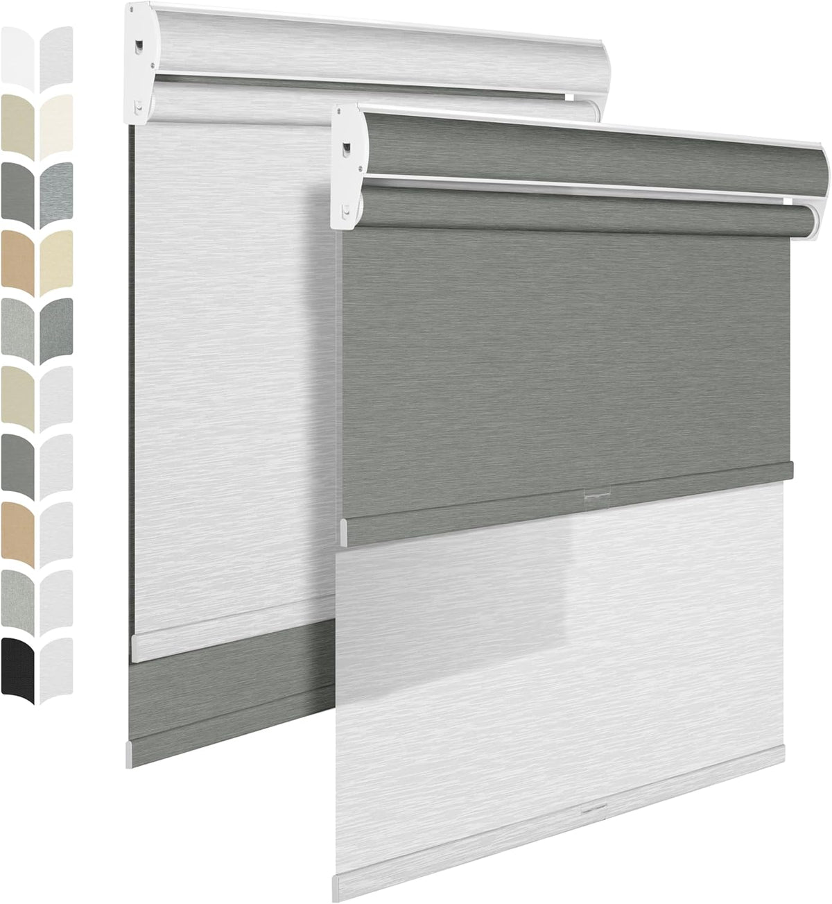 BERISSA Cordless Dual Roller Shades with Cassette Valance,Double Window Shades Blackout and Light Filtering Shades,Day and Night Roller Shades for Home Office Door.Grey and White.33 W x 48" H