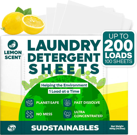Sudstainables Laundry Detergent Sheets (200 Loads) – Eco-Friendly, Zero Waste, Plastic-Free Laundry Washing Machines Soap Sheets; Dissolvable, Space-Saving Strips for Travel (Lemon) - HavenBliss Decor