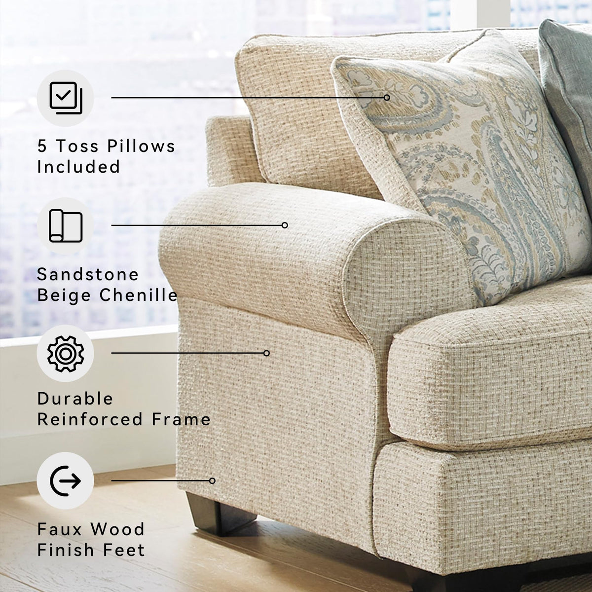 Deep Seat Chenille Sofa