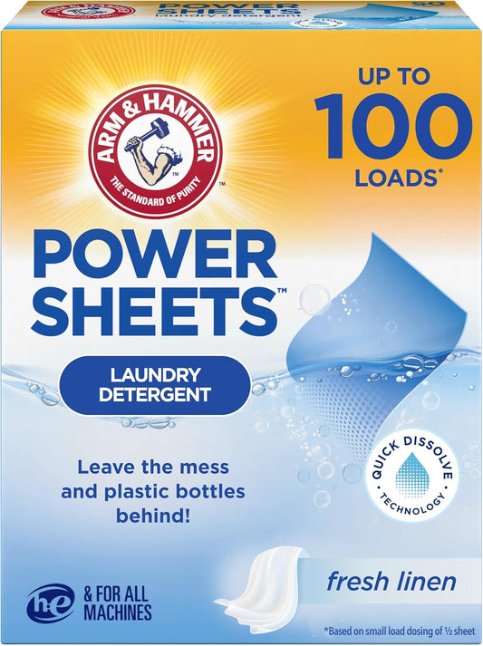 Arm & Hammer Power Sheets Laundry Detergent, Fresh Linen 50ct, up to 100 Small Loads (Packaging may vary) - HavenBliss Decor