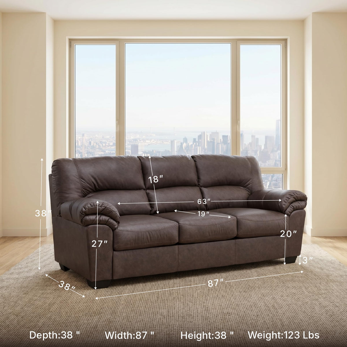 Faux Leather Living Room Sofa
