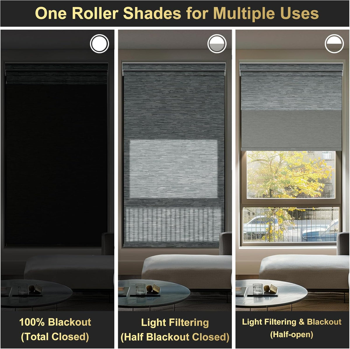 BERISSA Cordless Dual Roller Shades With Cassette Valance, Blackout and Light Filtering, Day and Night for Home Office Door - Striped Jacquard Grey, 40 W x 72" H