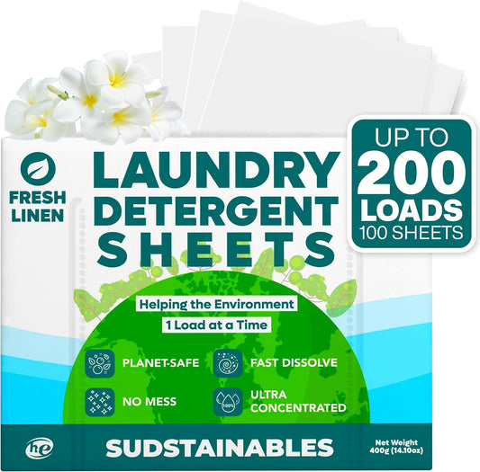 Sudstainables Laundry Detergent Sheets (200 Loads) – Eco-Friendly, Zero Waste, Plastic-Free Laundry Washing Machines Soap Sheets; Dissolvable, Space-Saving Strips for Travel (Fresh Linen) - HavenBliss Decor