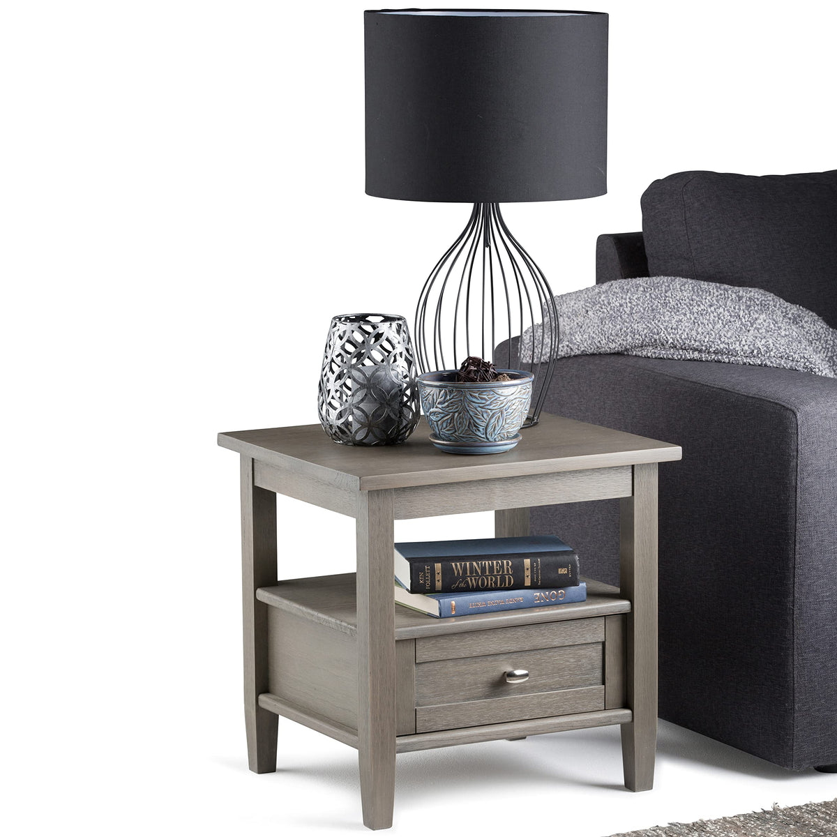 Warm Shaker 20" Wide Solid Wood End Table in Farmhouse Grey