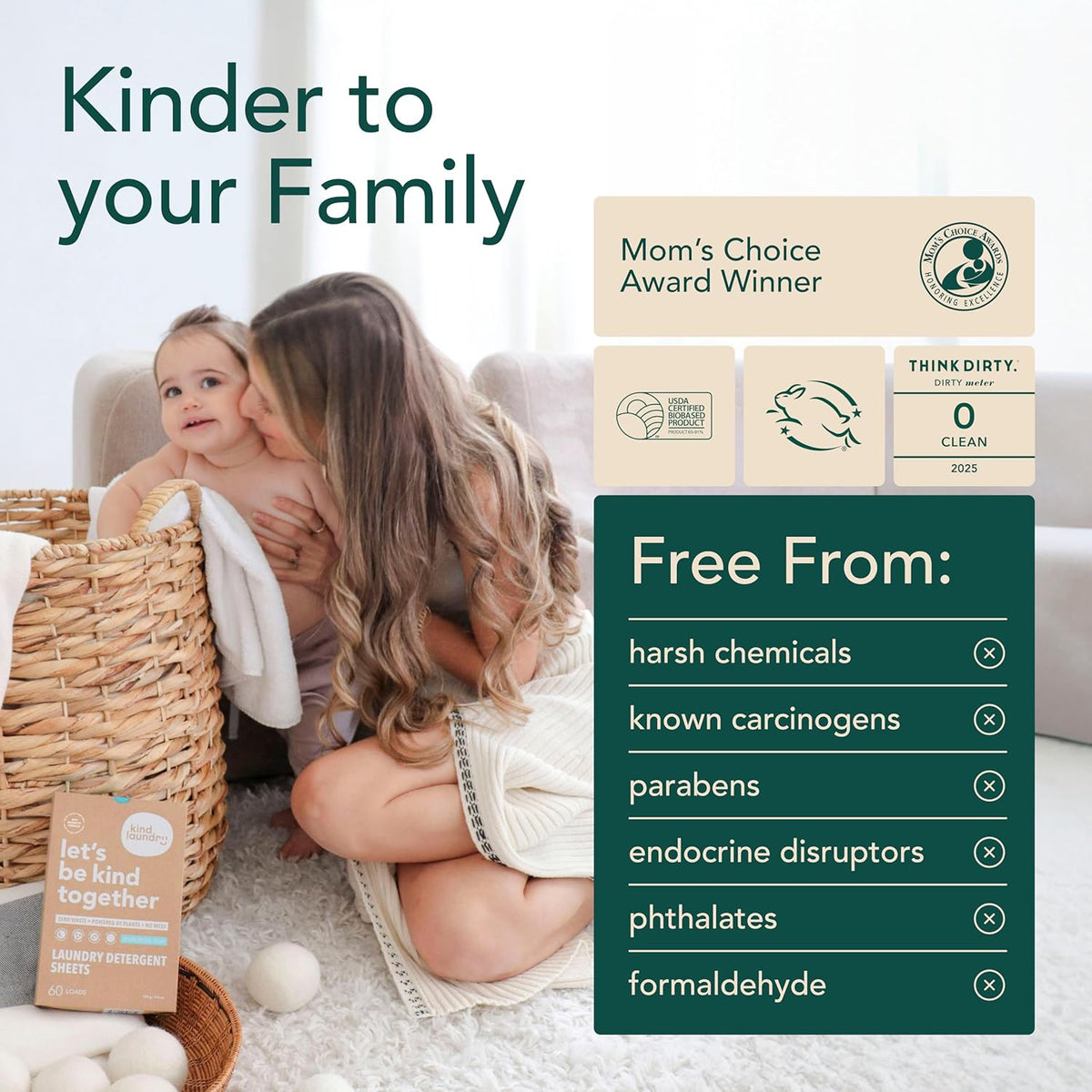 Kind Laundry Detergent Sheets with Stain-Fighting Enzymes - Plant Powered Eco-Friendly Laundry Soap Sheets - Home or Travel Laundry Detergent Fragrance Free, 32 Loads (Mom's Choice Award Winner) - HavenBliss Decor