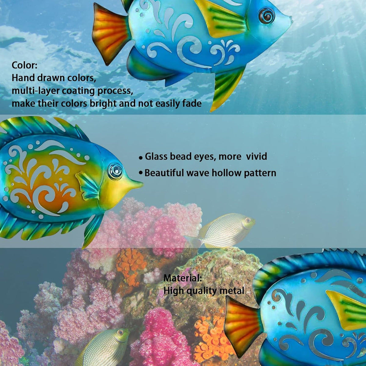 Metal Fish Wall Decor Coastal Ocean Sea Hanging Decorations Metal Fish Art Outdoor Wall Sculptures Garden Patio Fence Pool Decor - HavenBliss Decor