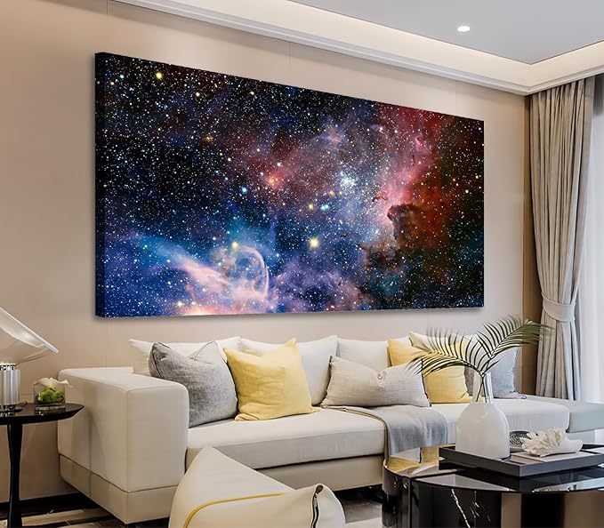 Canvas Wall Art Galaxy Nebula Starry Cosmic Painting Pictures Panoramic Canvas Arotwork Universe Stars Outer Space Wall Art for Home Office Decoration Framed Ready to Hang 24" x 48"