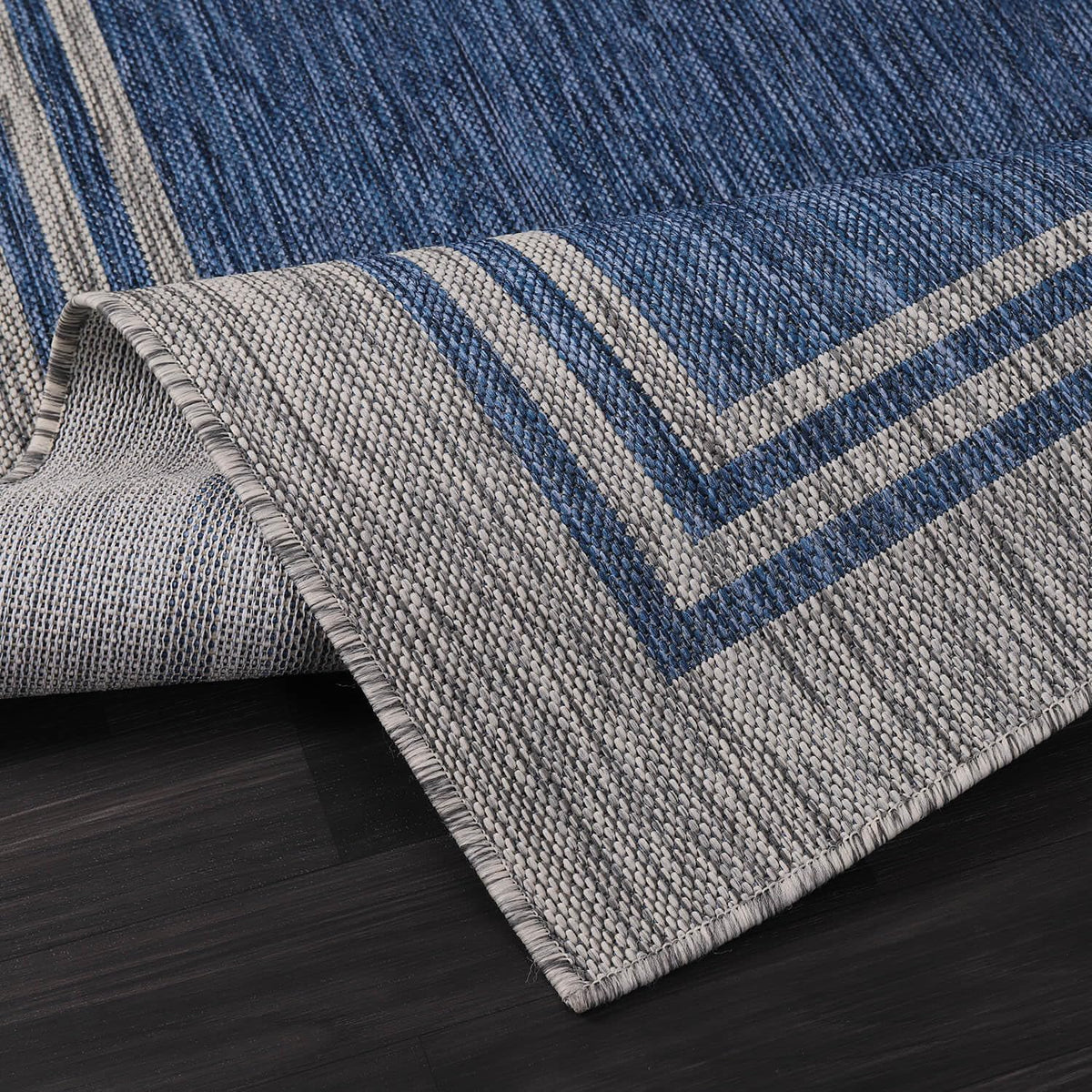 Bordered Outdoor Rug 10x14 Washable Outside Carpet for Indoor Patio Porch Waterproof Easy Cleaning Non Shedding Area Rugs Navy 10 x 14
