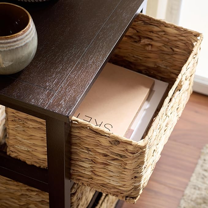 SAFAVIEH Home Collection – Halle Dark Chocolate 3-Drawer Basket Storage Side Table, Coastal Accent Design, Fully Assembled (AMH5738F)