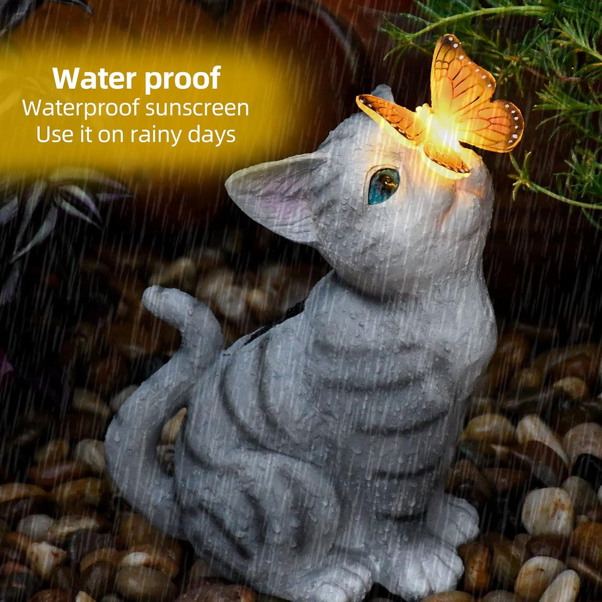 Cat Garden Figurines Outdoor Decor Solar Statue with LED Lights for Patio Lawn Yard Art Decoration Housewarming Garden Gift - HavenBliss Decor