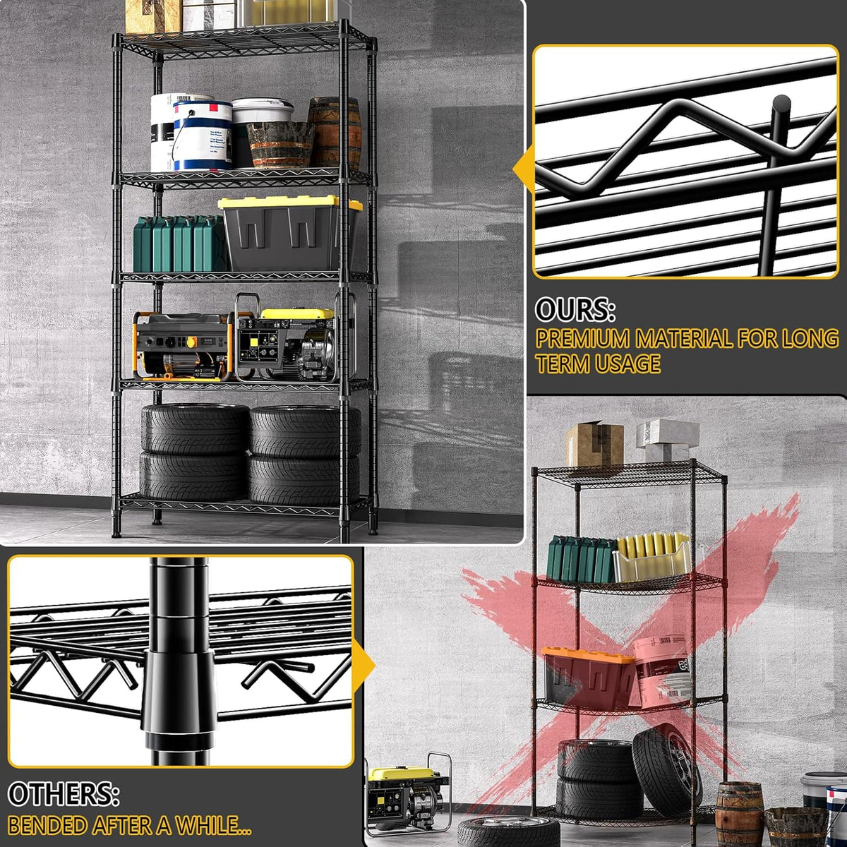 1250 lbs 5 Tier Shelf Metal Storage Shelves Shelving Wire Rack Heavy Duty Closet Organizers for Garage Kitchen Bathroom Laundry Black 13.8" D x 35.4" W x 68.5" H - HavenBliss Decor