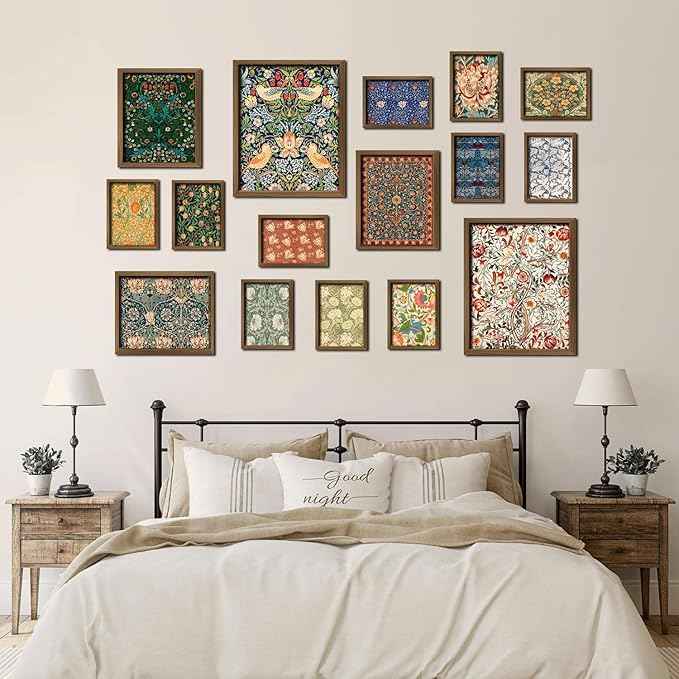 ANERZA 16 PCS William Morris Wall Art Decor, Floral Wall Prints for Bedroom, Vintage Artwork Posters for Room Aesthetic, Wall Collage Kit Pictures for Living Room, Colorful Dorm Gallery Home Decor