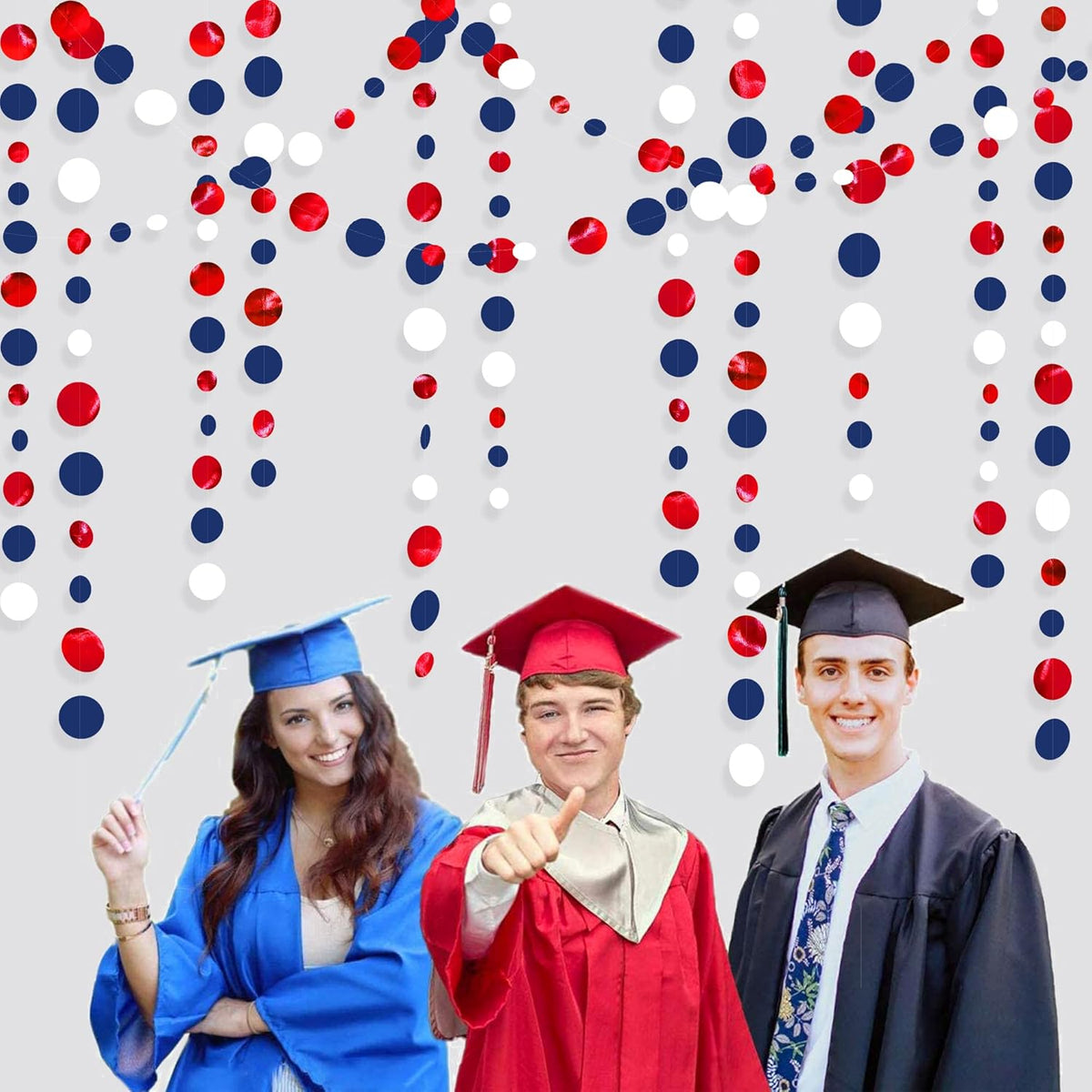 46 Ft Navy Blue Red White Circle Dots Garlands Royal Blue Red Hanging Paper Polka Dots Streamer for 4th of July American Independence Day USA National Day Patriotic Veterans Party Decorations Supplies - HavenBliss Decor