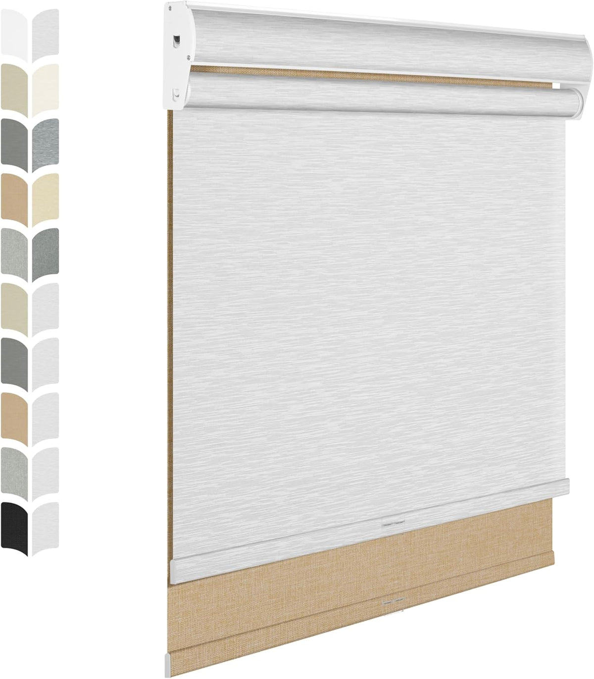 BERISSA Cordless Dual Roller Shades with Cassette Valance, Double Window Shades Blackout and Light Filtering, Day and Night for Home Office, Linen Beige and White, 60 W x 56" H
