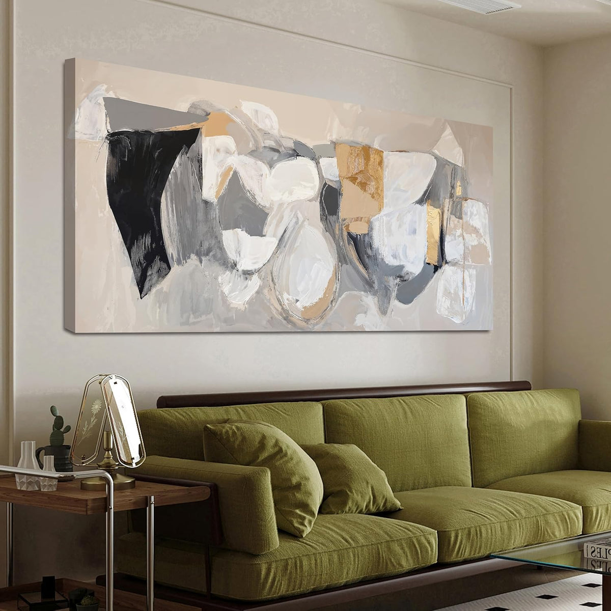 Abstract Canvas Wall Art Decor Gray Gold Modern Abstract Graffiti Art Pictures Black Wall Decorations for Living Room Canvas Art Poster Print Wall Pictures for Bedroom Office Decor 20" X 40"